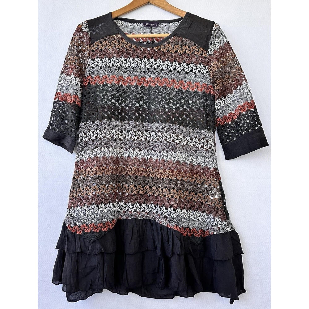 Firmianalily Lace Ruffle Top Office business Women's Large Brown Black